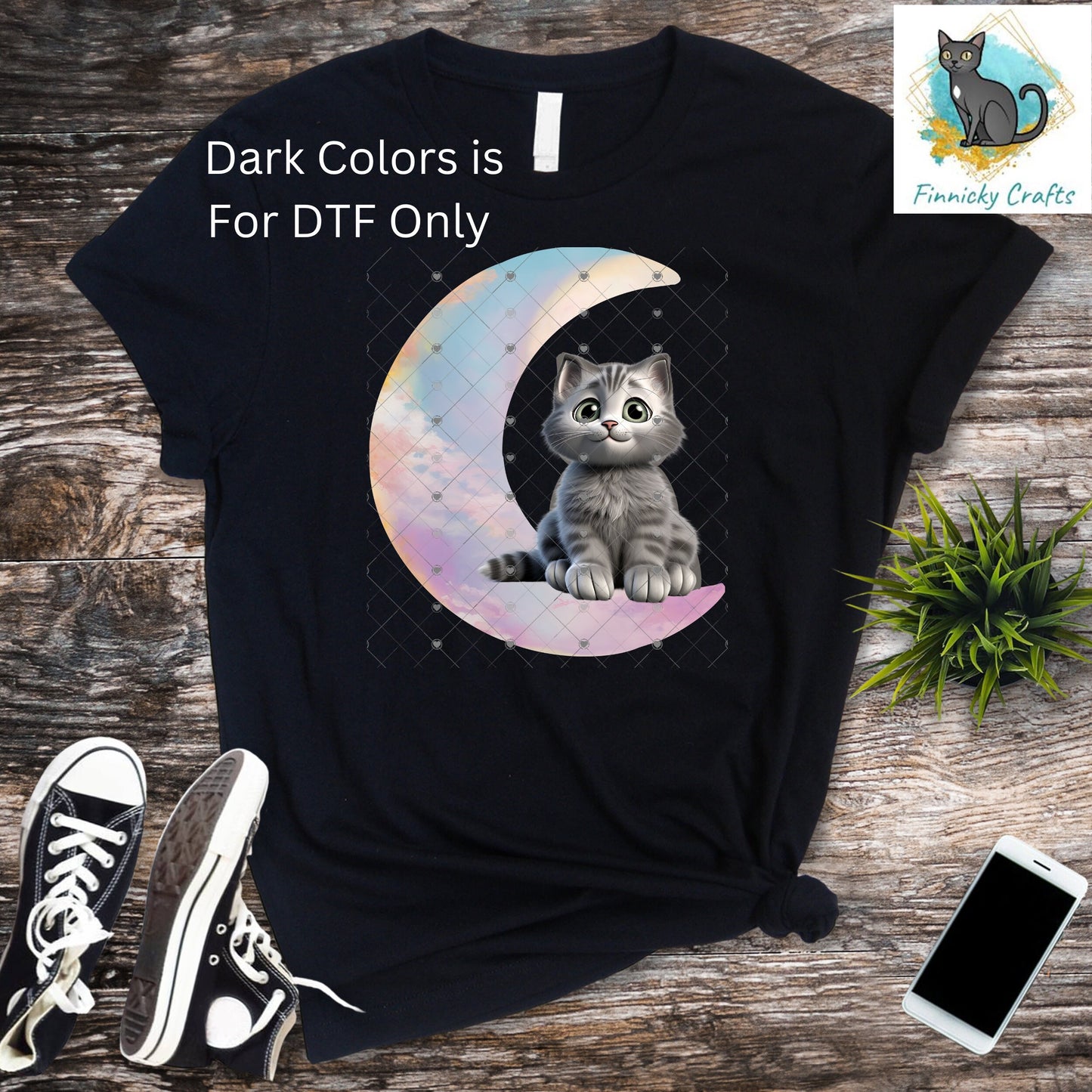 Moon Cat - Gray Cat - Crescent Moon - 2 versions (Welcome & Blank) - Earrings - Signs - Design - PNG - T-shirts - DTF and Sublimation