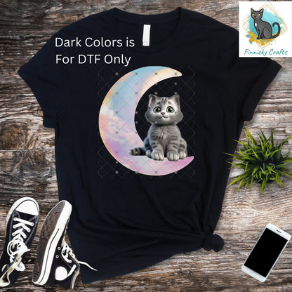 Moon Cat - Gray Cat - Crescent Moon - 2 versions (Welcome & Blank) - Earrings - Signs - Design - PNG - T-shirts - DTF and Sublimation