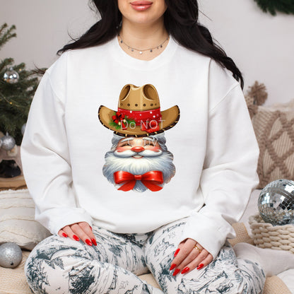 Western Cowboy Santa with red Christmas bow - earrings, night light, sign, decor  -  Christmas Ornament Digital File, MDF, Sublimation, DTF