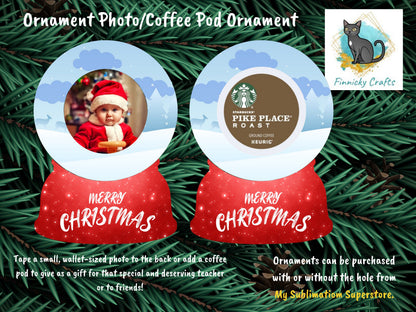 Sublimation Santa Gift Snow Globe Ornament Add Personalization/Photo/Coffee Pod/K Cup Holder Christmas Ornament Digital File