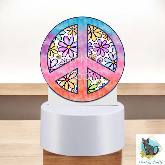 Multicolor Peace Symbol png - Sublimation Designs - Round Acrylic - Light Base - Home Decor - Night Light