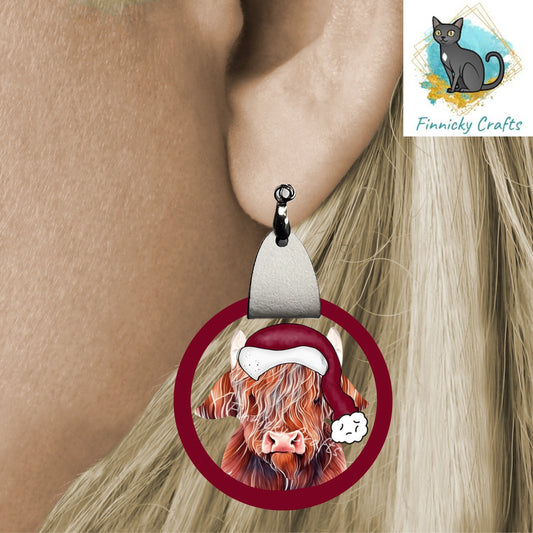 Highland Cow Leather Earrings Shape png - Red Sublimation Designs - MDF and Acrylic