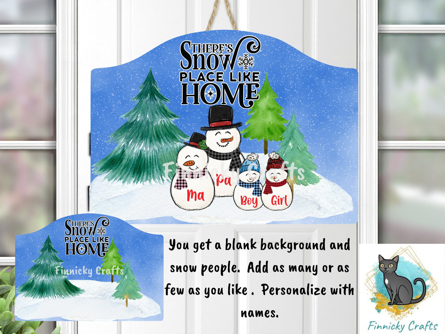Customizable and Personalizable Rounded plaque, Snowman Family, Snow Place Like Home, Sublimation, Download Only, Ornament, Decoration, Sign