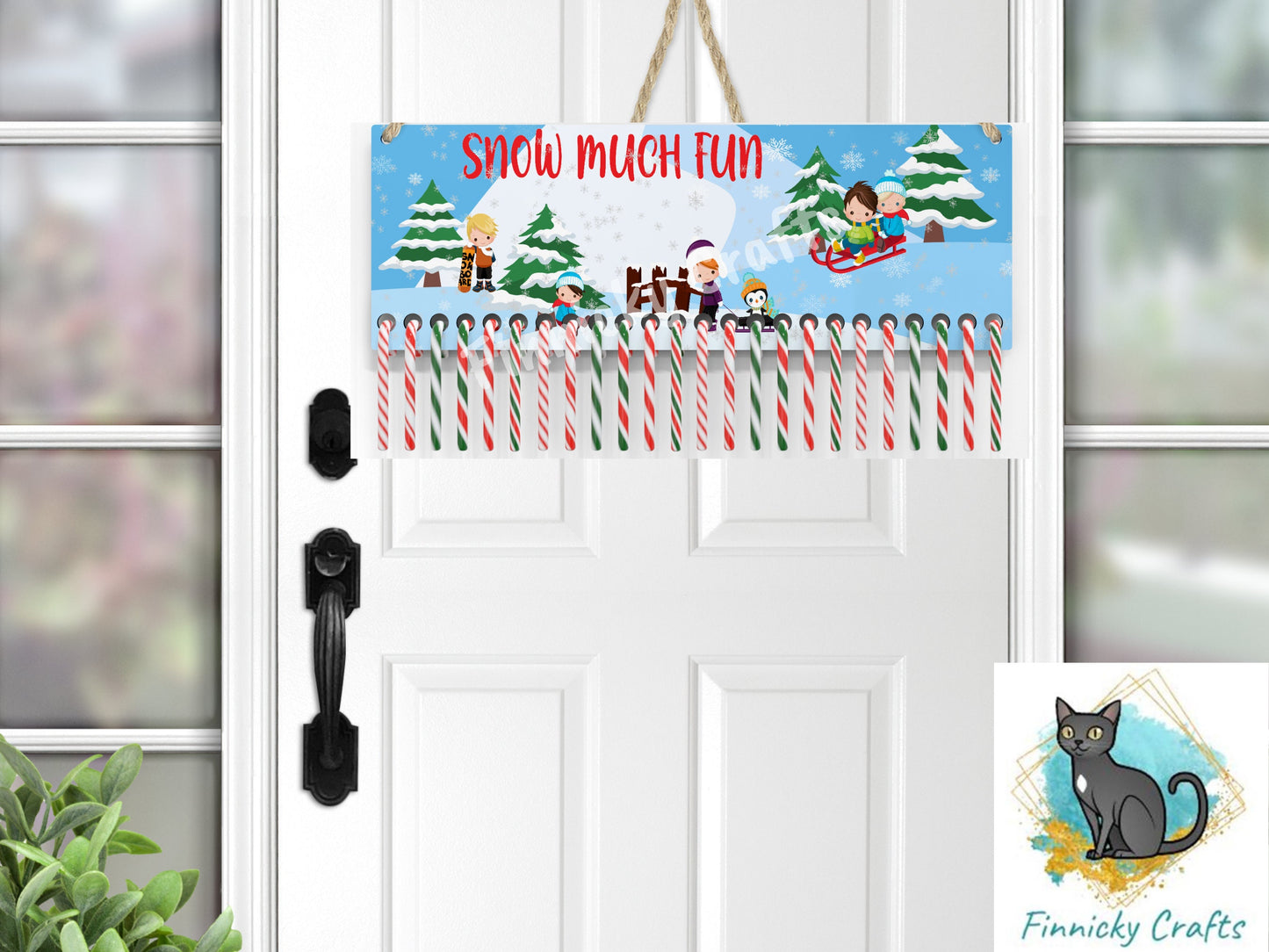 Candy Cane Holder, Snow Much Fun, Winter, Boys, Sledding, Digital, PNG, Design, Download, Ornament, Decoration, Sublimation