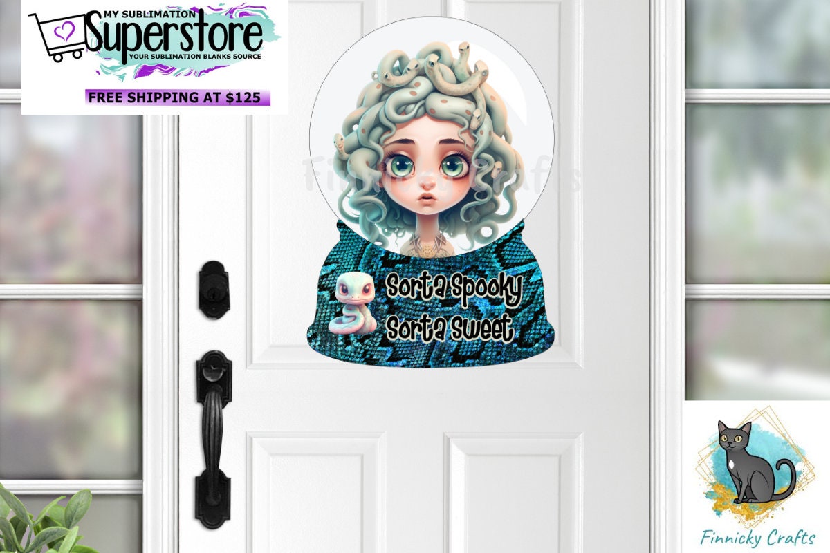 Sorta Spooky Sorta Sweet Medusa Crystal Ball png - With and without words - Sublimation Designs Door Hanger - Snow Globe Shape