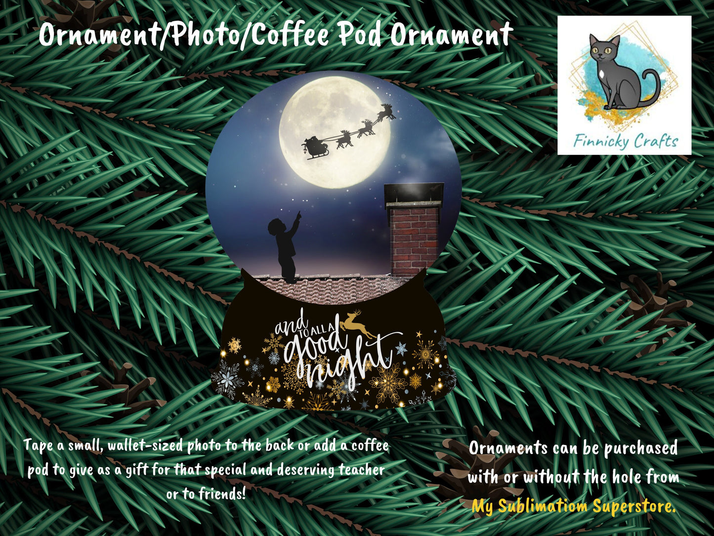 Sublimation Rooftop Santa Sleigh Snow Globe Ornament Add Personalization/Photo/Coffee Pod/K Cup Holder Christmas Ornament Digital File