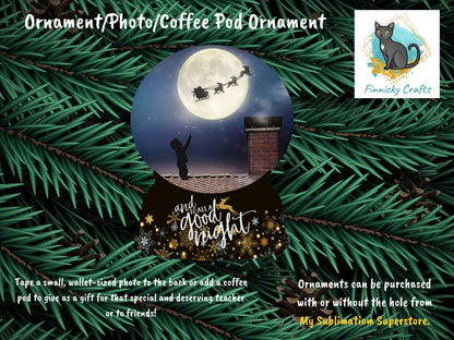 Sublimation Rooftop Santa Sleigh Snow Globe Ornament Add Personalization/Photo/Coffee Pod/K Cup Holder Christmas Ornament Digital File