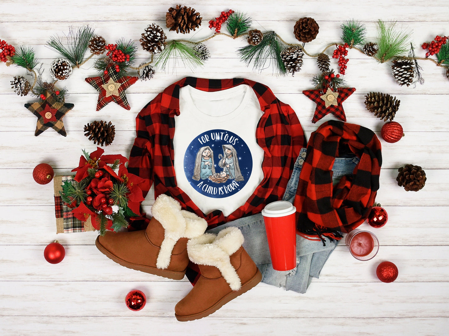 Christmas Nativity Creche Mary Joseph Round Sign - T-shirt - Hat - Pillow - Apron - Coaster - Cup - Bag Design - Digital Download