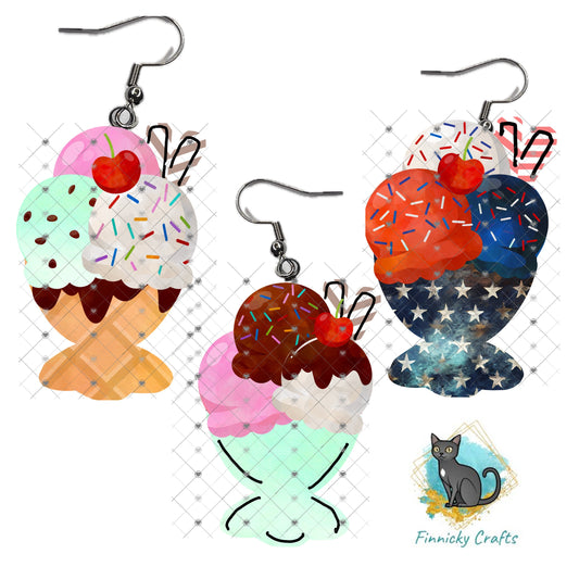 Ice Cream Sundae Earrings Bundle Sublimation, Digital, PNG, Design, Download