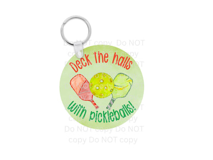 Deck the Halls with Pickleballs, Round Christmas Sign PNG, Digital Download, Sublimation, Decor, Earrings, Ornament, Badge Reel, Keyring