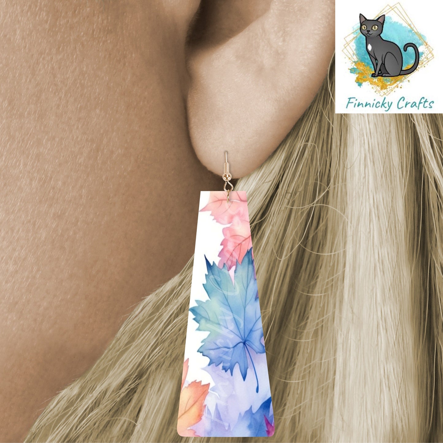 Modern Bar, Pastel Maple Leaves, Fall Sublimation, PNG Digital Design, Earrings, MDF, Acrylic