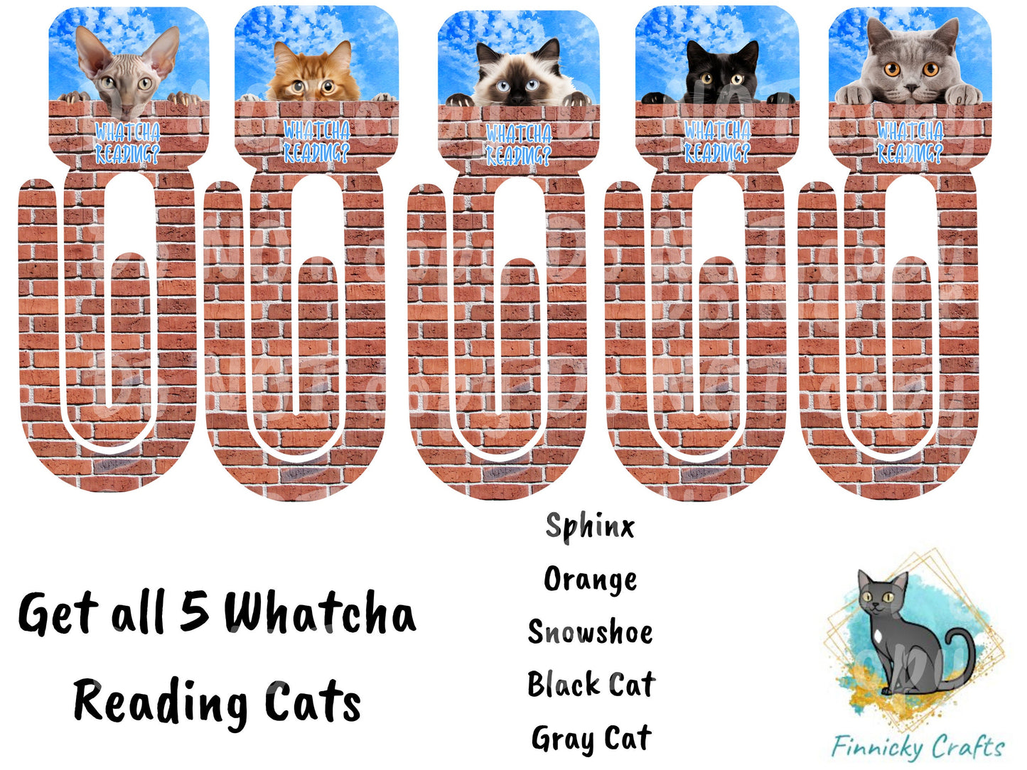 Peeking Cats Bookmarks - 5 Designs Bundle - Sphinx, Orange, Black, Gray, Snowshoe - Whatcha Reading? - Digital Download - PNG