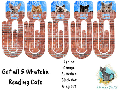 Peeking Cats Bookmarks - 5 Designs Bundle - Sphinx, Orange, Black, Gray, Snowshoe - Whatcha Reading? - Digital Download - PNG