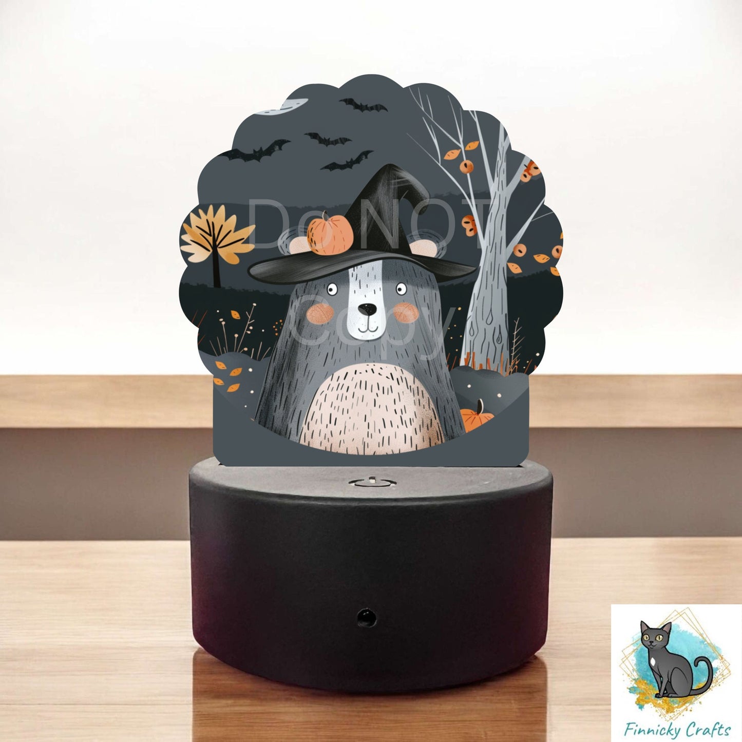 Witch Bear, Scallop Light Base Acrylic, Sign, Sublimation, Digital, PNG, Design, Acrylic, Nightlight