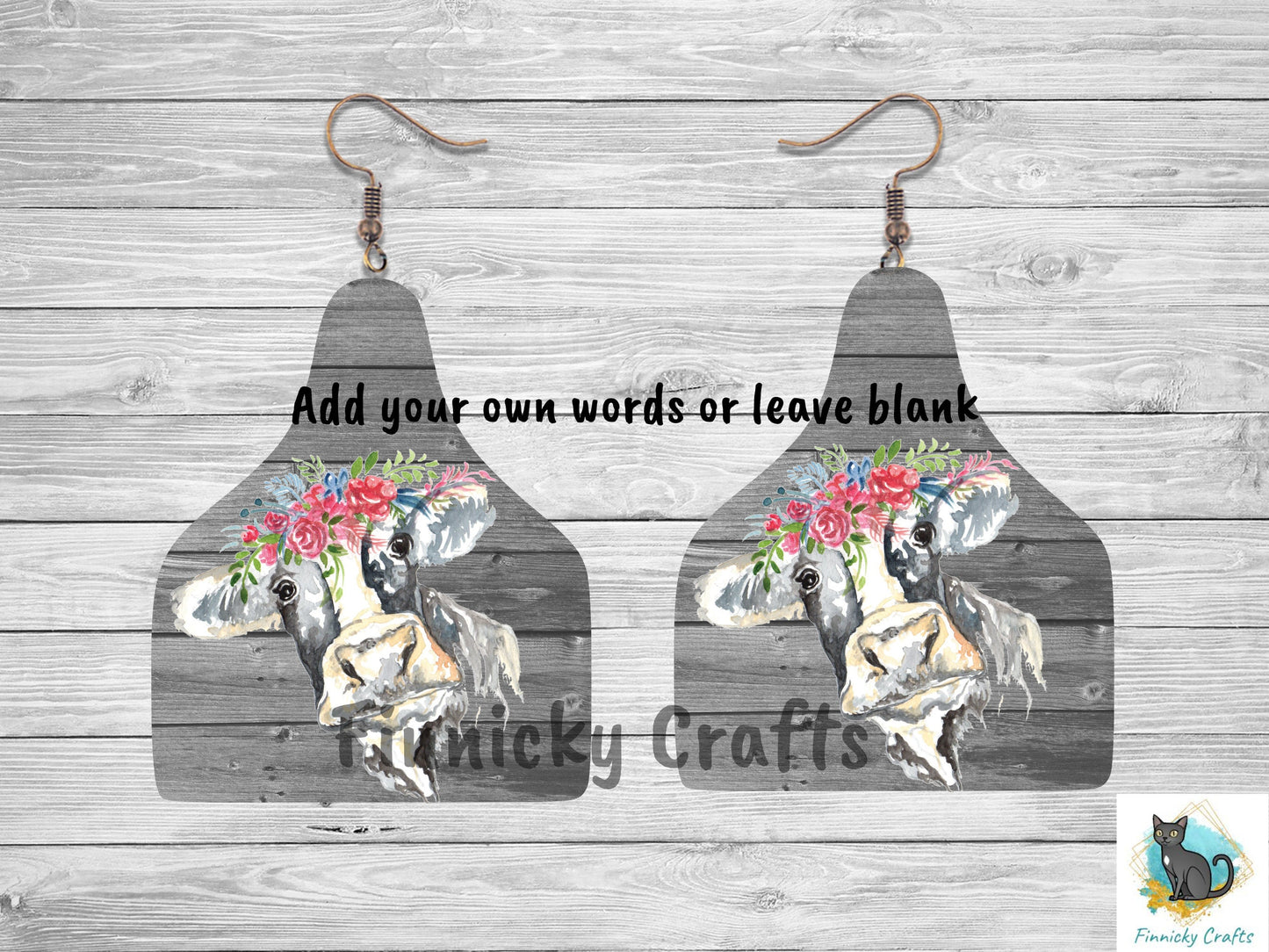 Customizable Black and White Floral Cow Tag Shape  png - Sublimation Designs Wall Hanger - Earring Png - Cow Tag Download