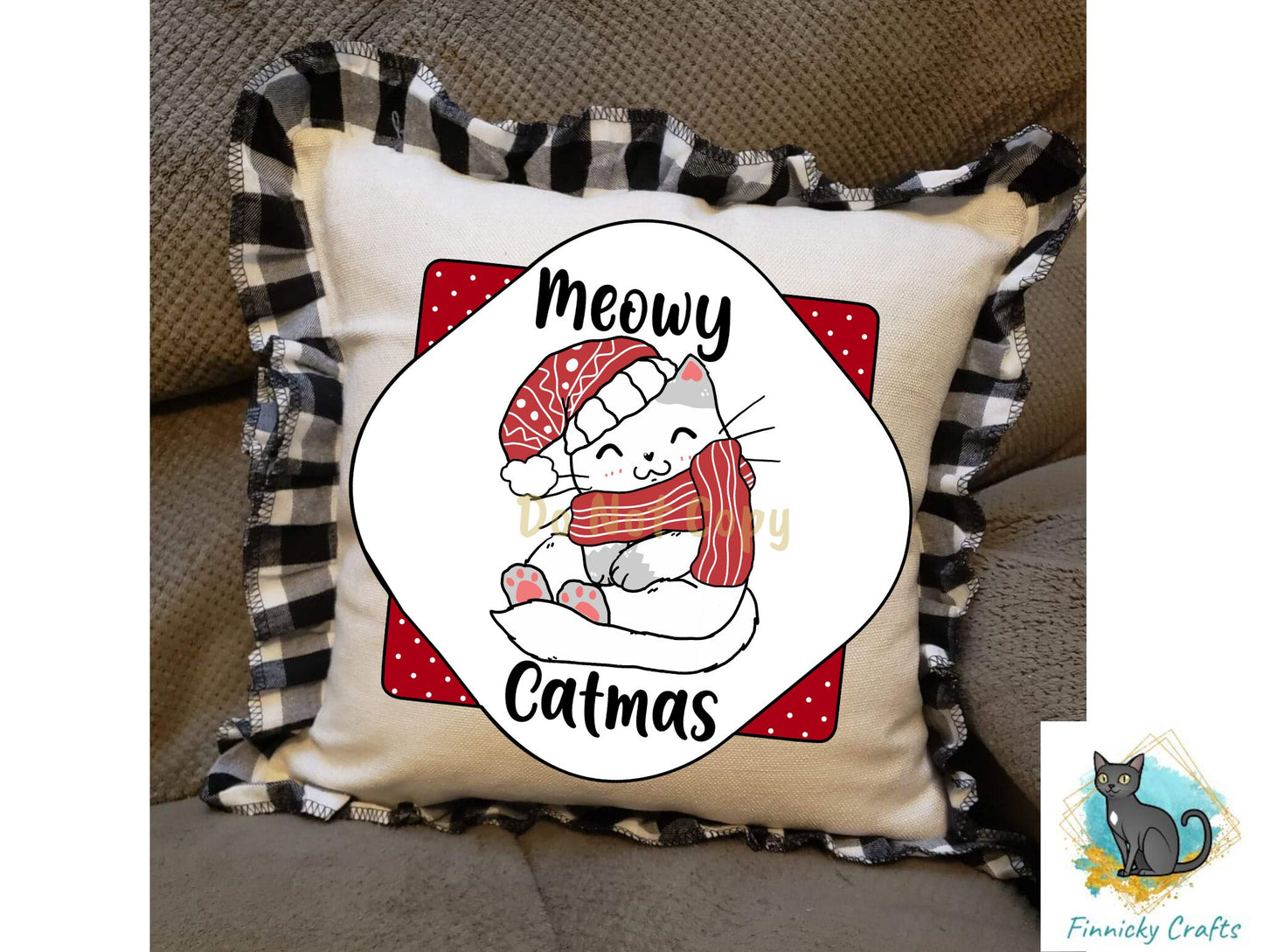 Meowy Catmas Christmas Cat Door Sign PNG, Quatrefoil Door Sign Digital Download for Sublimation, Door Hanger PNG
