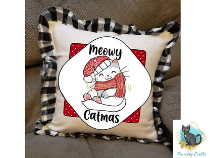 Meowy Catmas Christmas Cat Door Sign PNG, Quatrefoil Door Sign Digital Download for Sublimation, Door Hanger PNG