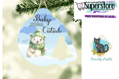 Baby Its Cold Outside Polar Bear Ornament with Tree Christmas Design png