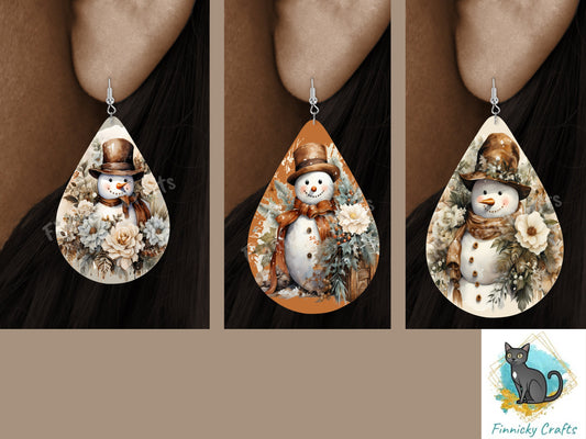 Brown Snowman Teardrop Bundle, Sublimation, Digital, PNG Design, Download for Earrings