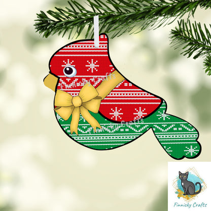 Sweater Pattern Red Green Cardinal - Christmas Winter Ornament, Earrings, Nightlight, Sublimation, Digital, PNG, Download, MDF & Acrylic
