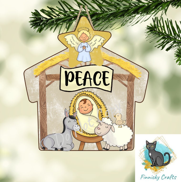 Nativity Shape, Manger, Creche, Peace, Customizable, Christmas, Sublimation, Digital Design, PNG, Decoration, Earring, Door Hanger, Ornament
