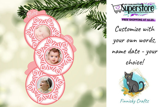Customizable Trio Bulb Pink Snowflake Christmas Ornament png