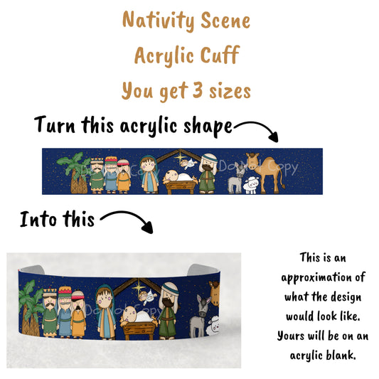 Nativity Scene , Bracelet Cuff Sublimation Designs - Small, Medium, Large PNG files - Winter - Christmas