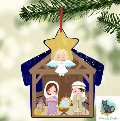 Nativity Scene/Creche, Gingerbread House, Red House Christmas Ornament, Earrings, Badge Reel, Decor, Decoration png