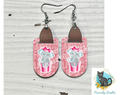 Valentine's Day Elephant Earring PNG Sublimation Design, Oval with Leather, Instant Digital Download, Personal and Commercial Use