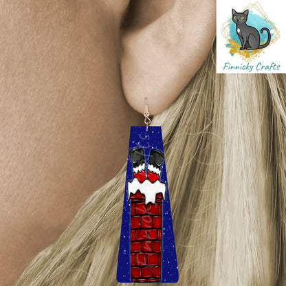 Modern Bar Cute Santa in a chimney - Digital Design- Earrings - Acrylic or MDF