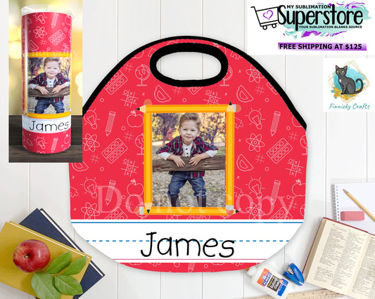 Lunch bag png, Tumbler png, Neoprene, school, customizable, straight tumbler wrap, sublimation, png