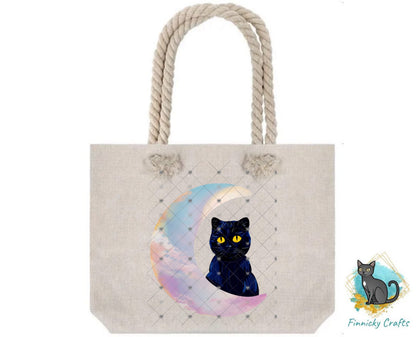 Moon Cat - Black Cat - Crescent Moon - 2 versions (Welcome & Blank) - Earrings - Signs - Design - PNG - T-shirts - DTF and Sublimation
