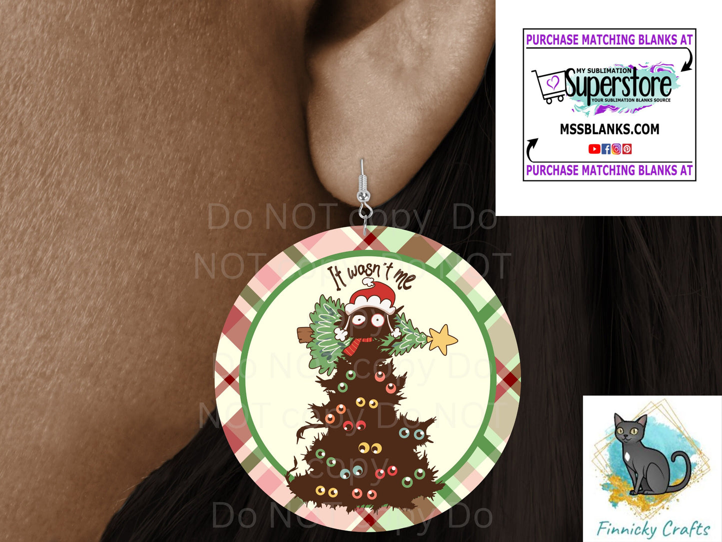 Funny Christmas Cat Door Sign PNG, It Wasn't Me Round Door Sign Digital Download for Sublimation, Door Hanger PNG