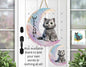 Moon Cat - Gray Cat - Crescent Moon - 2 versions (Welcome & Blank) - Earrings - Signs - Design - PNG - T-shirts - DTF and Sublimation