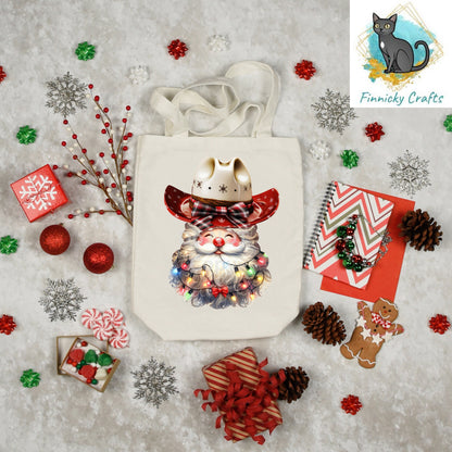 Western Cowboy Santa with Christmas lights - earrings, night light, sign, decor  -  Christmas Ornament Digital File, MDF, Sublimation, DTF