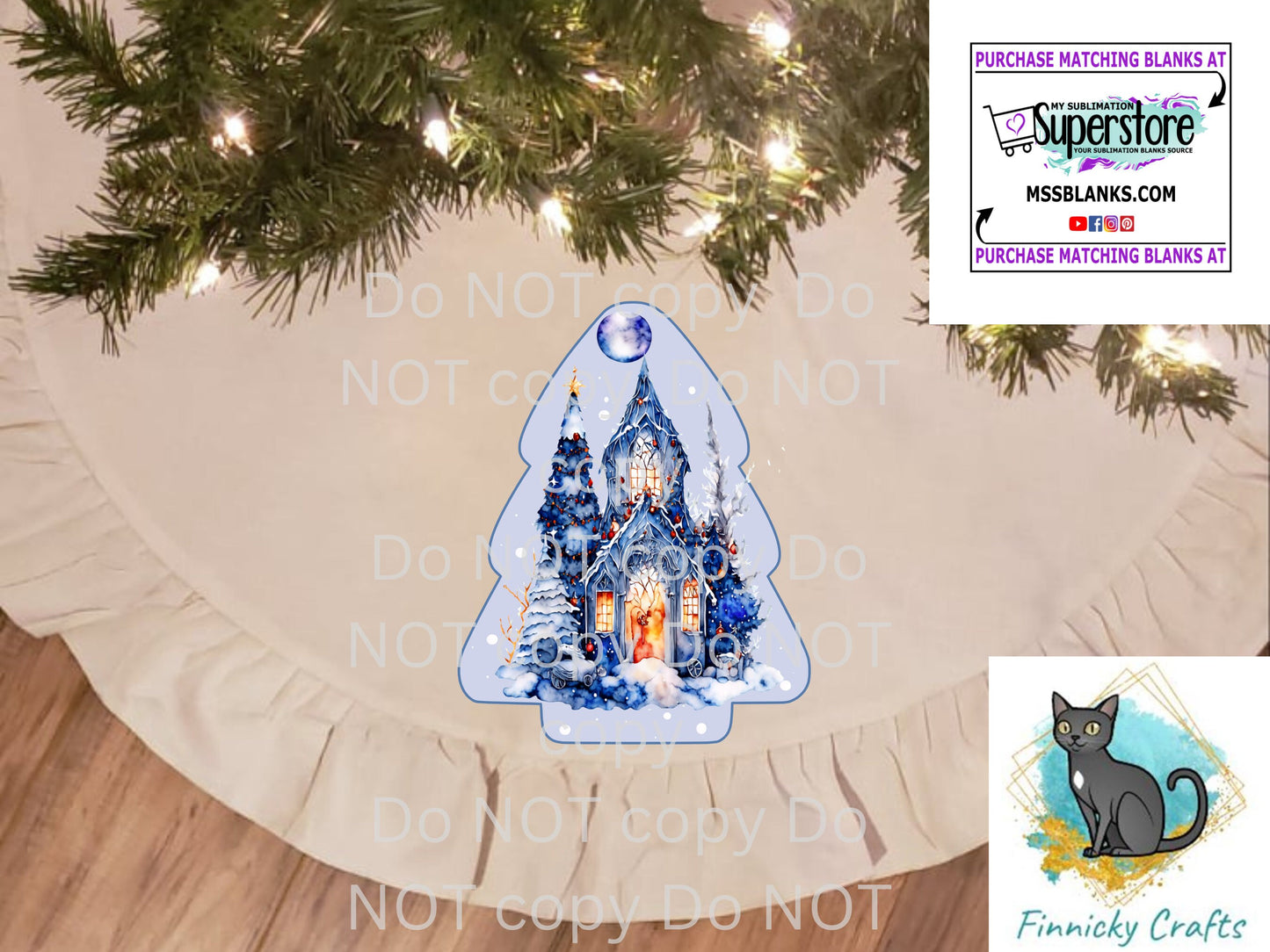 Chubby Tree Blue Winter Scene  PNG Sublimation Designs - Christmas Tree Earrings Instant Digital Download- Holiday Door or Wreath Hanger