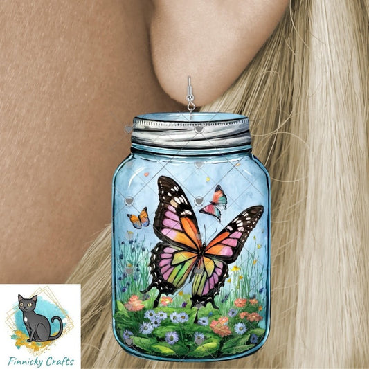 Butterfly Mason Jar Sublimation Digital Design Bundle - MDF, Acrylic, Glitter Acrylic - Earrings, Sign, Nightlight, Vent Clip, Beach Bag