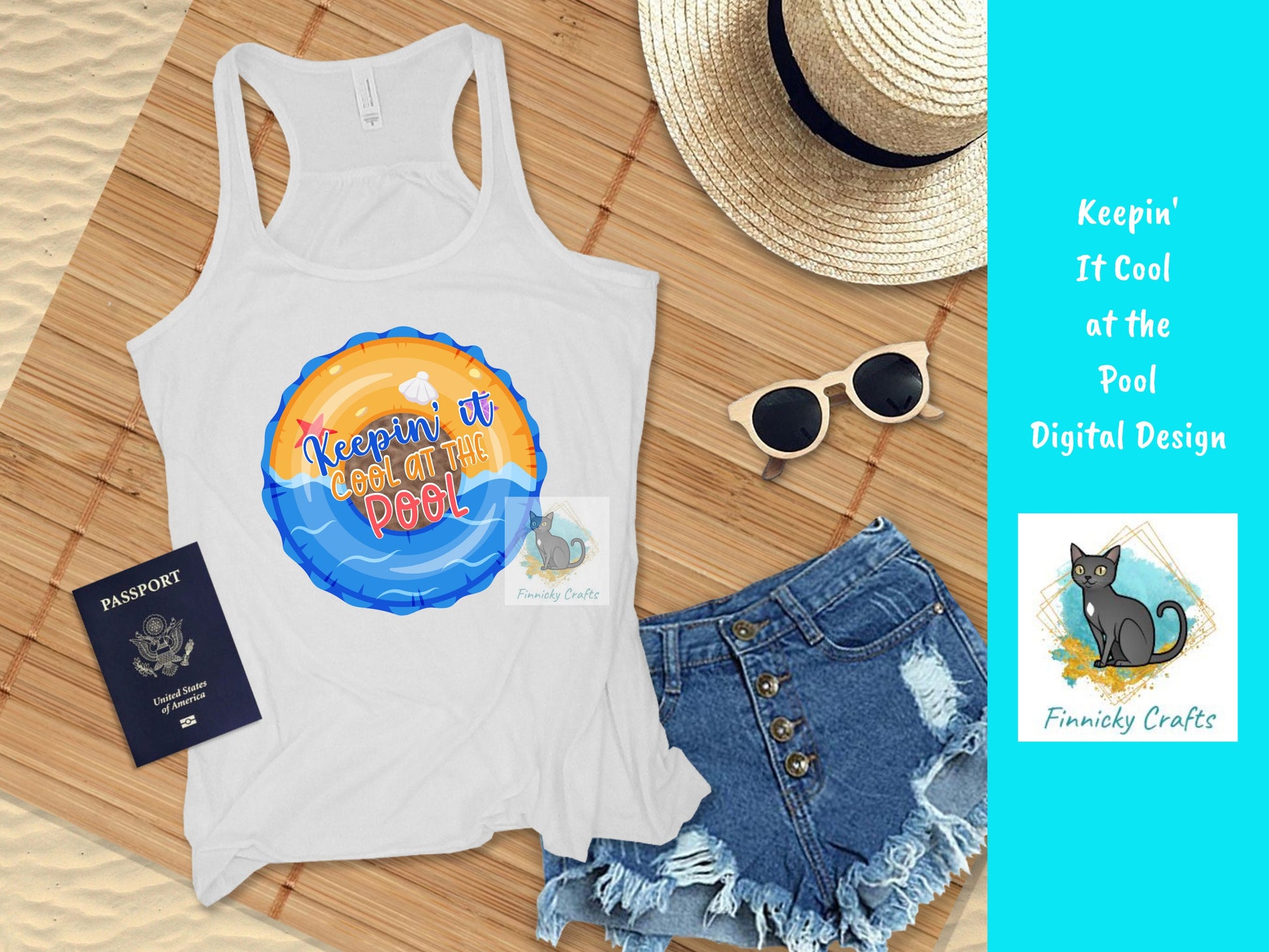 Keepin' It Cool at the Pool Round Sign/T-Shirt - Bag - Cup - Coaster - Pillow - Apron- Hat Design - Digital Download