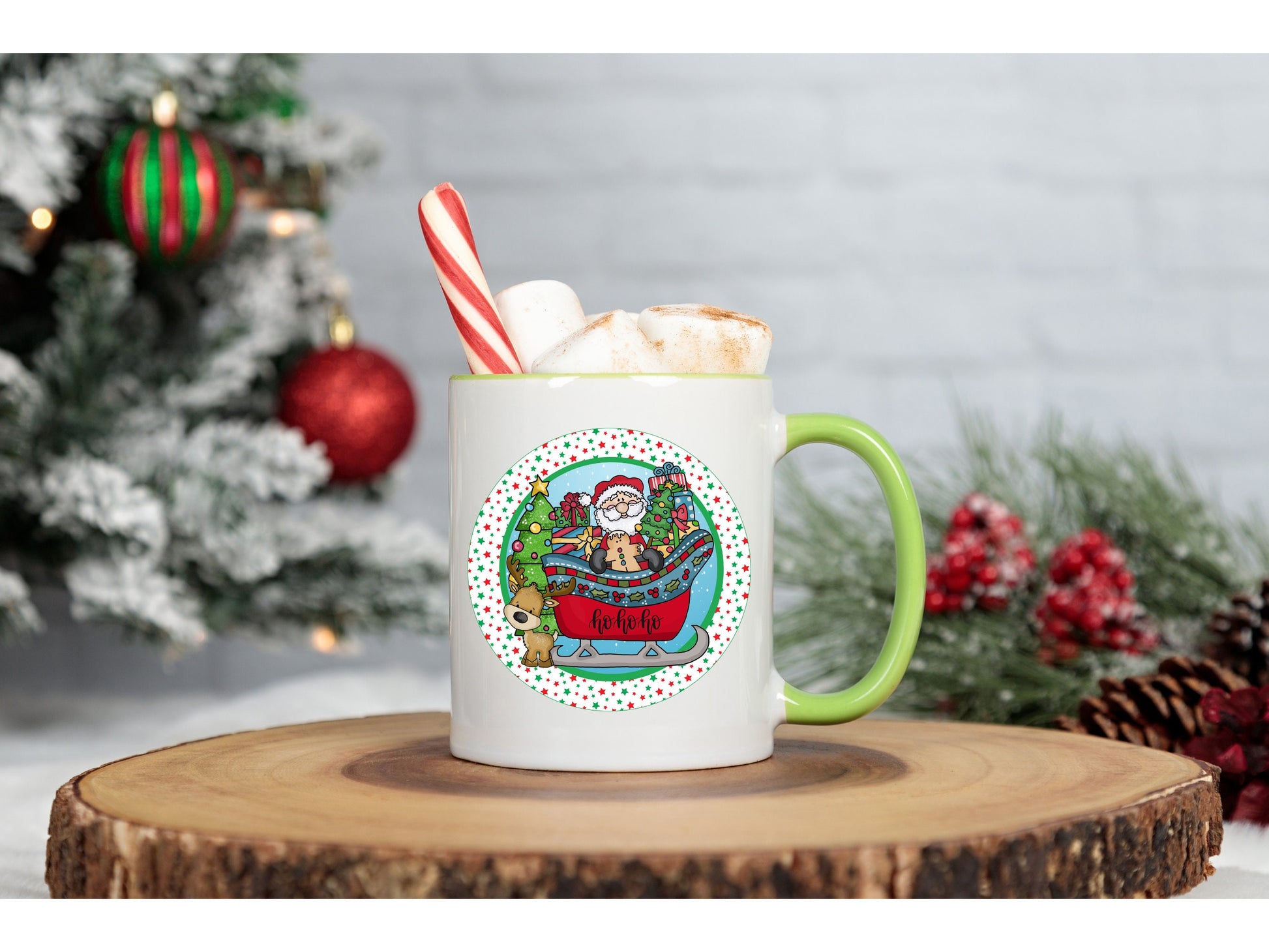 Christmas Santa Sleigh Reindeer Ho Ho Ho Round Sign - T-shirt - Hat - Pillow - Ornament - Coaster - Cup - Bag Design - Digital Download