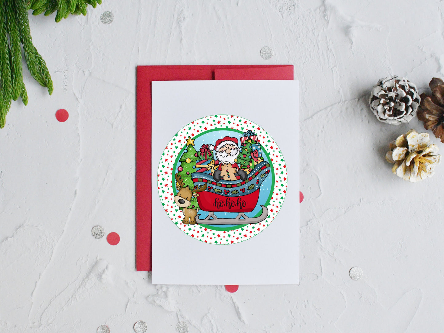Christmas Santa Sleigh Reindeer Ho Ho Ho Round Sign - T-shirt - Hat - Pillow - Ornament - Coaster - Cup - Bag Design - Digital Download