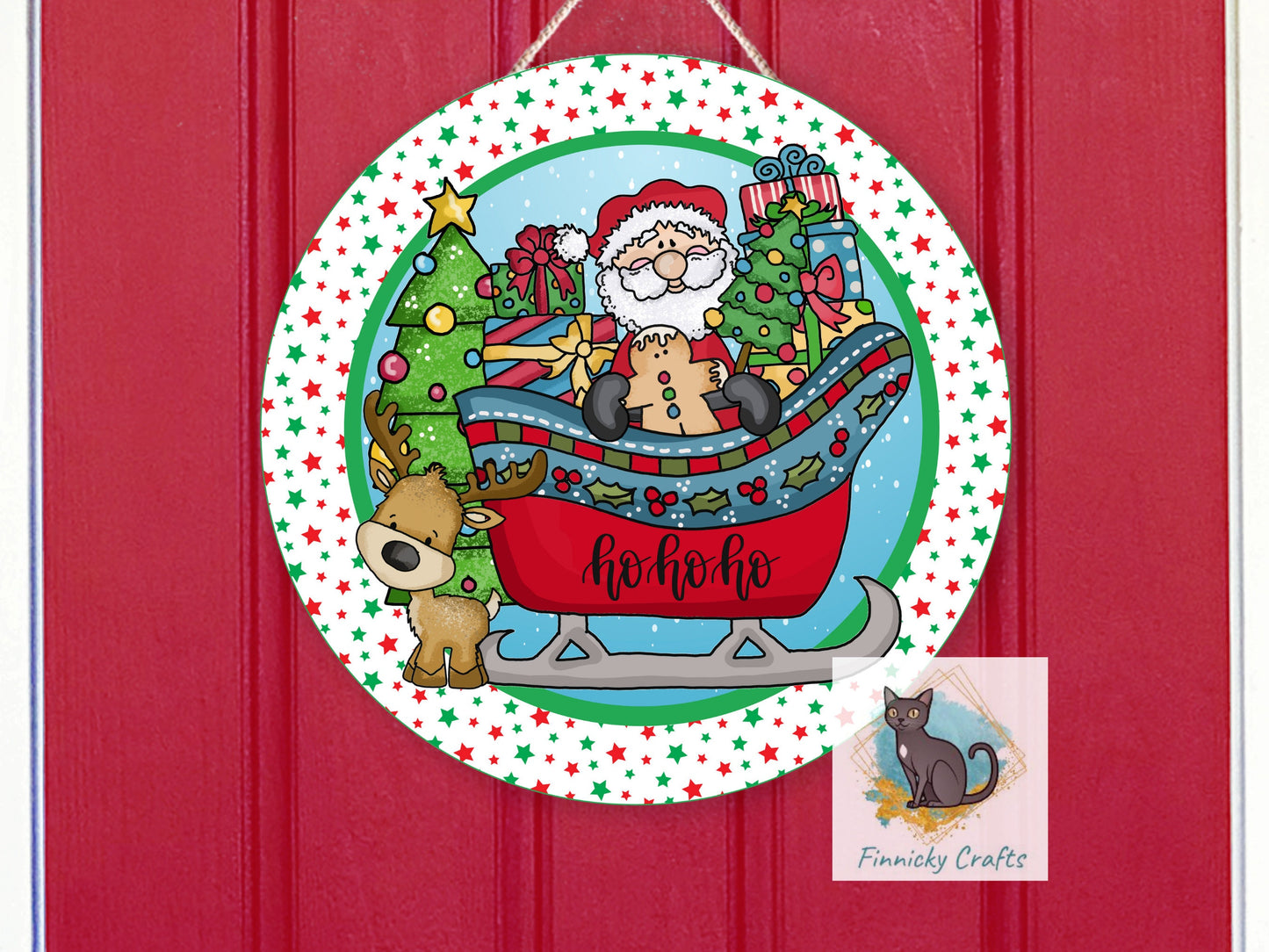 Christmas Santa Sleigh Reindeer Ho Ho Ho Round Sign - T-shirt - Hat - Pillow - Ornament - Coaster - Cup - Bag Design - Digital Download