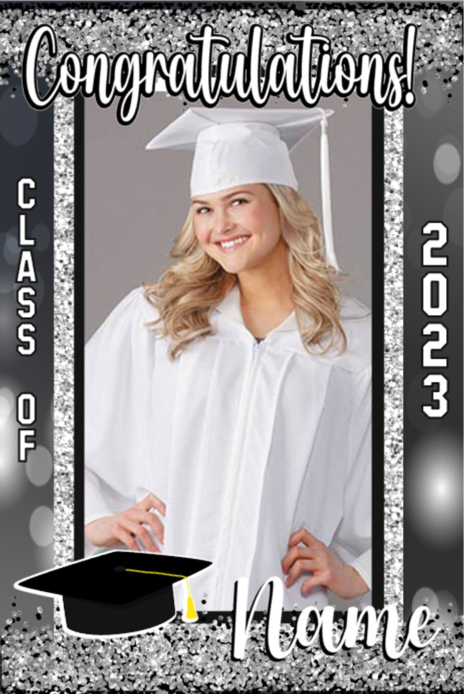 Black and Silver Graduation Garden Flag - Black and Silver - High School, Kindergarten, Trade School, College, University