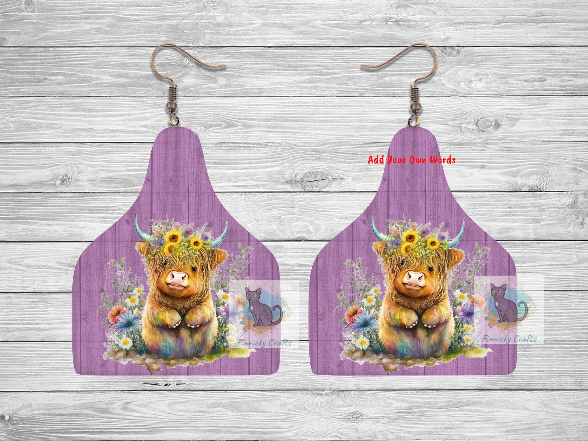 Easter Highland Cow Tag Shape png - Sublimation Designs Wall Hanger - Earring Png - Cow Tag Download