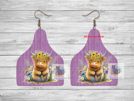 Easter Highland Cow Tag Shape png - Sublimation Designs Wall Hanger - Earring Png - Cow Tag Download