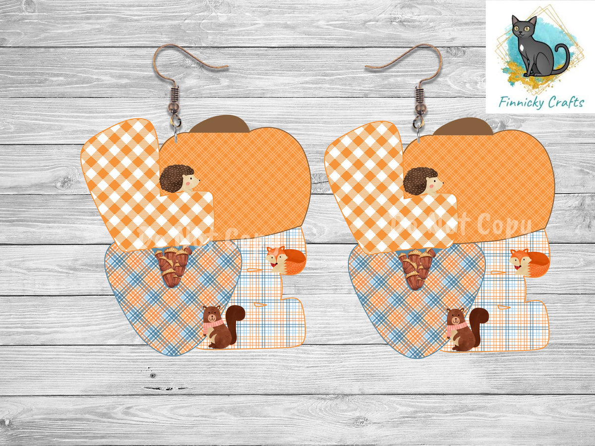 Love Pumpkin Autumn Plaid Design, Cute, Halloween, Sublimation, Digital Design, PNG, Download, Decoration,Earring,DoorHanger,Ornament