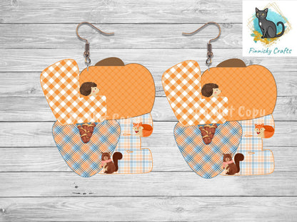 Love Pumpkin Autumn Plaid Design, Cute, Halloween, Sublimation, Digital Design, PNG, Download, Decoration,Earring,DoorHanger,Ornament