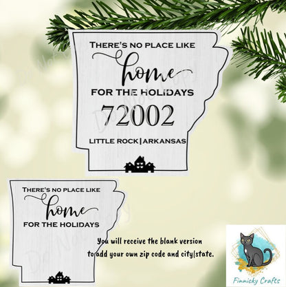 Customizable Arkansas State Shape, Home for the Holidays, Zip Code, Sublimation, PNG, Digital Download, Door Hanger, Ornament