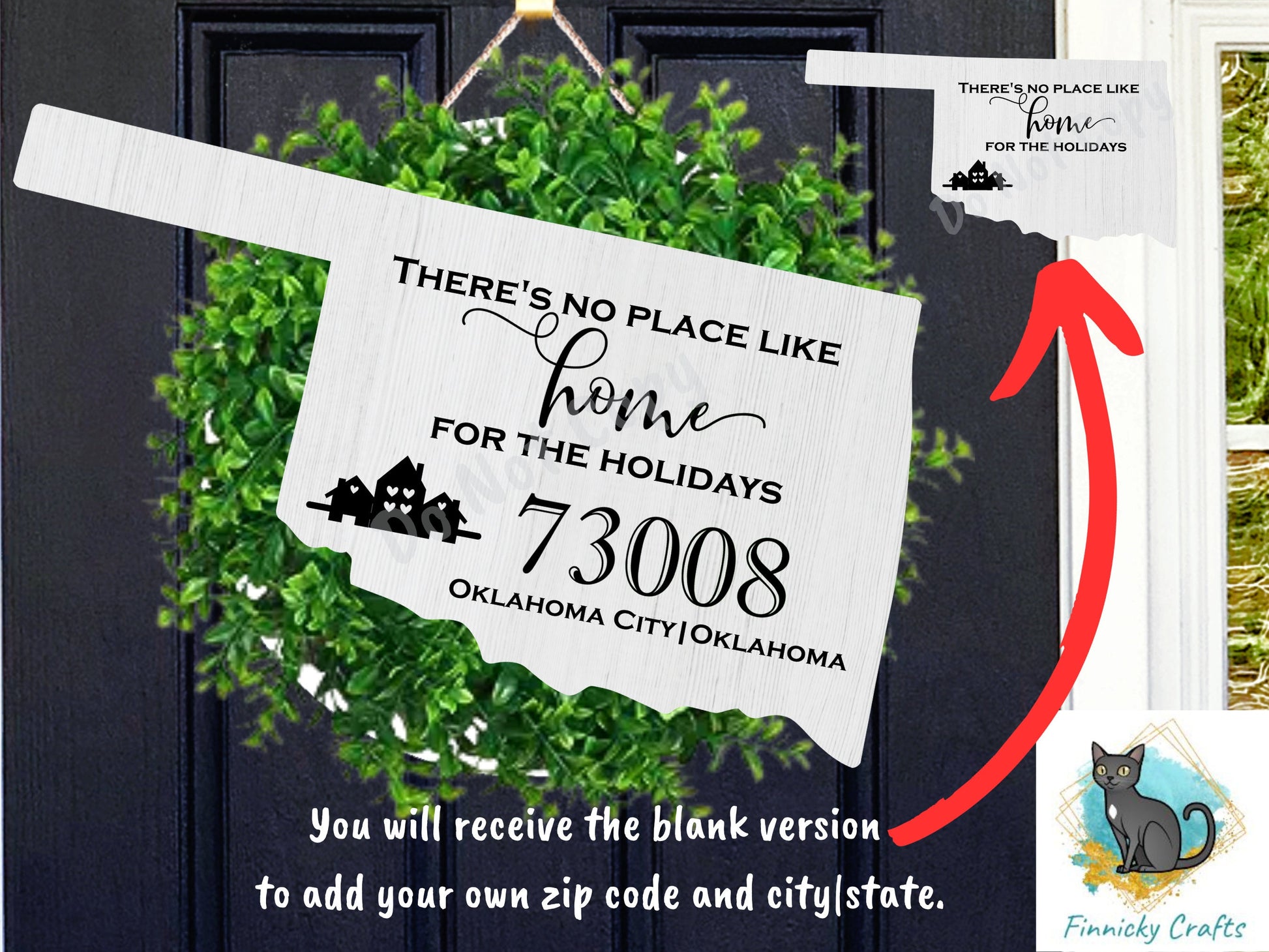 Customizable Oklahoma State Shape, Home for the Holidays, Zip Code, Sublimation, PNG, Digital Download, Door Hanger, Ornament
