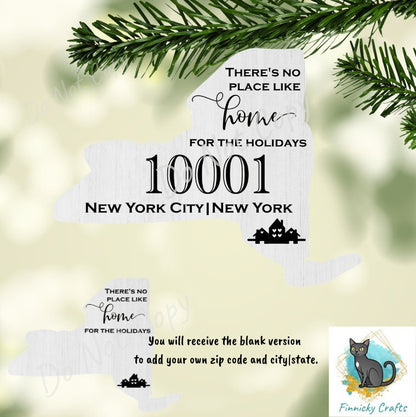 Customizable New York State Shape, Home for the Holidays, Zip Code, Sublimation, PNG, Digital Download, Door Hanger, Decoration, Ornament