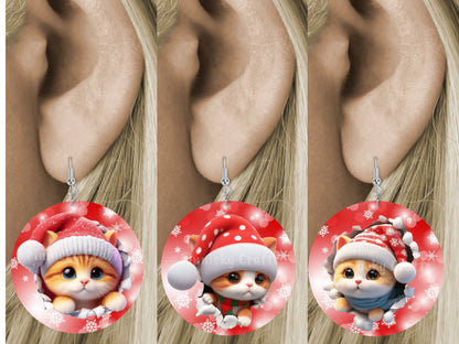 Circle Round 3D Christmas Cats Customizable Design Bundle, Sublimation, Digital, PNG, Design, Download
